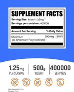 Chromium Polynicotinate 500 grams dietary supplement powder nutrition facts label