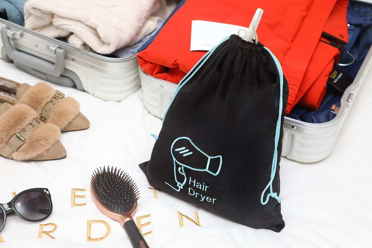 AKLVBL hair dryer bag lifestyle use in hotel room