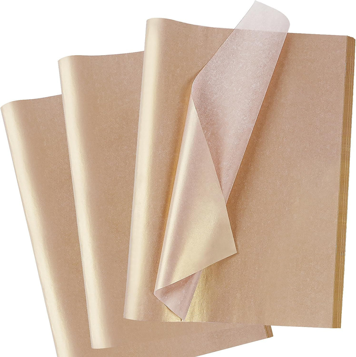 RUIFUN metallic rose gold tissue paper front view of the sixty sheet pack for elegant gift wrapping