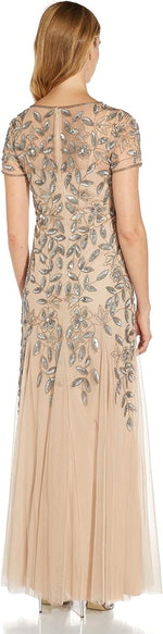 Adrianna Papell evening dress close up of beaded bodice
