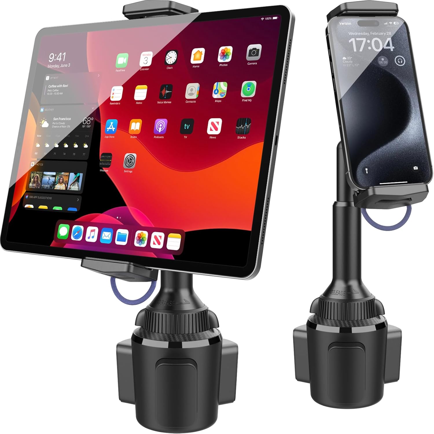 APPS2Car Heavy Duty Cup Holder Tablet Mount front view showing expandable base