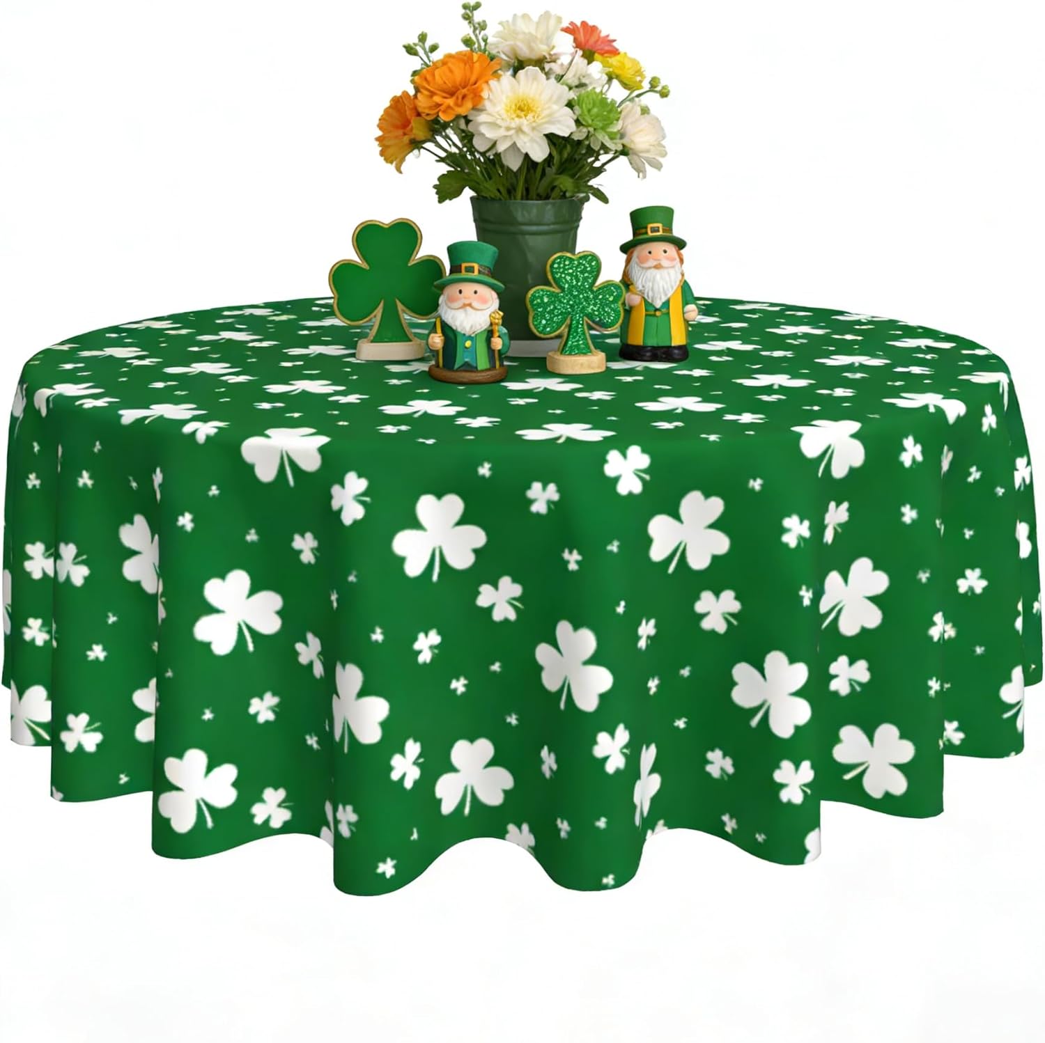 Xumuyin St. Patrick's Day round tablecloth with shamrock pattern