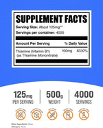BulkSupplements Vitamin B1 supplement powder packaging details and nutrition facts label