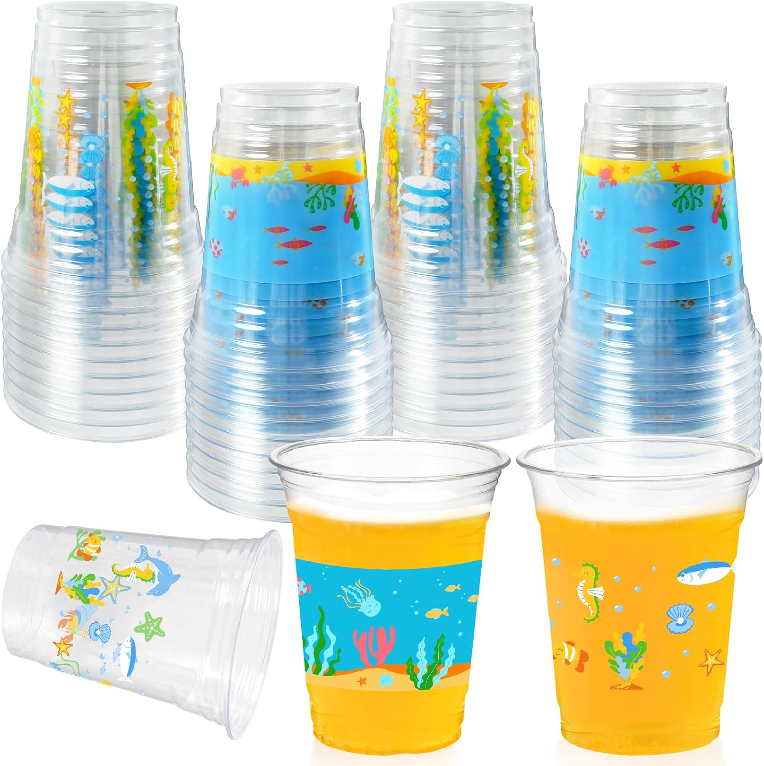 Cuploov Under the Sea party cups front view showing sea animal designs