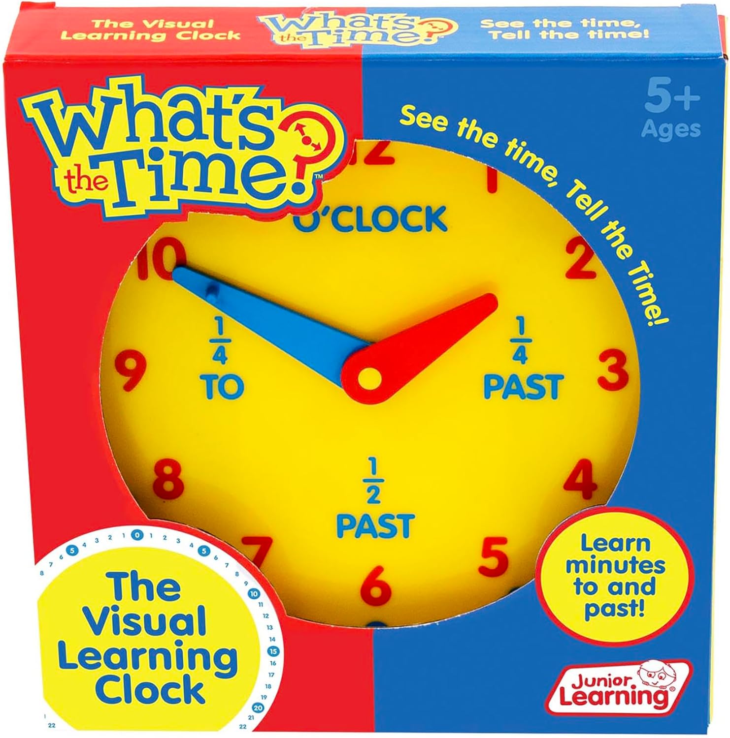 Junior Learning What's The Time Geared Clock front view educational toy for kids