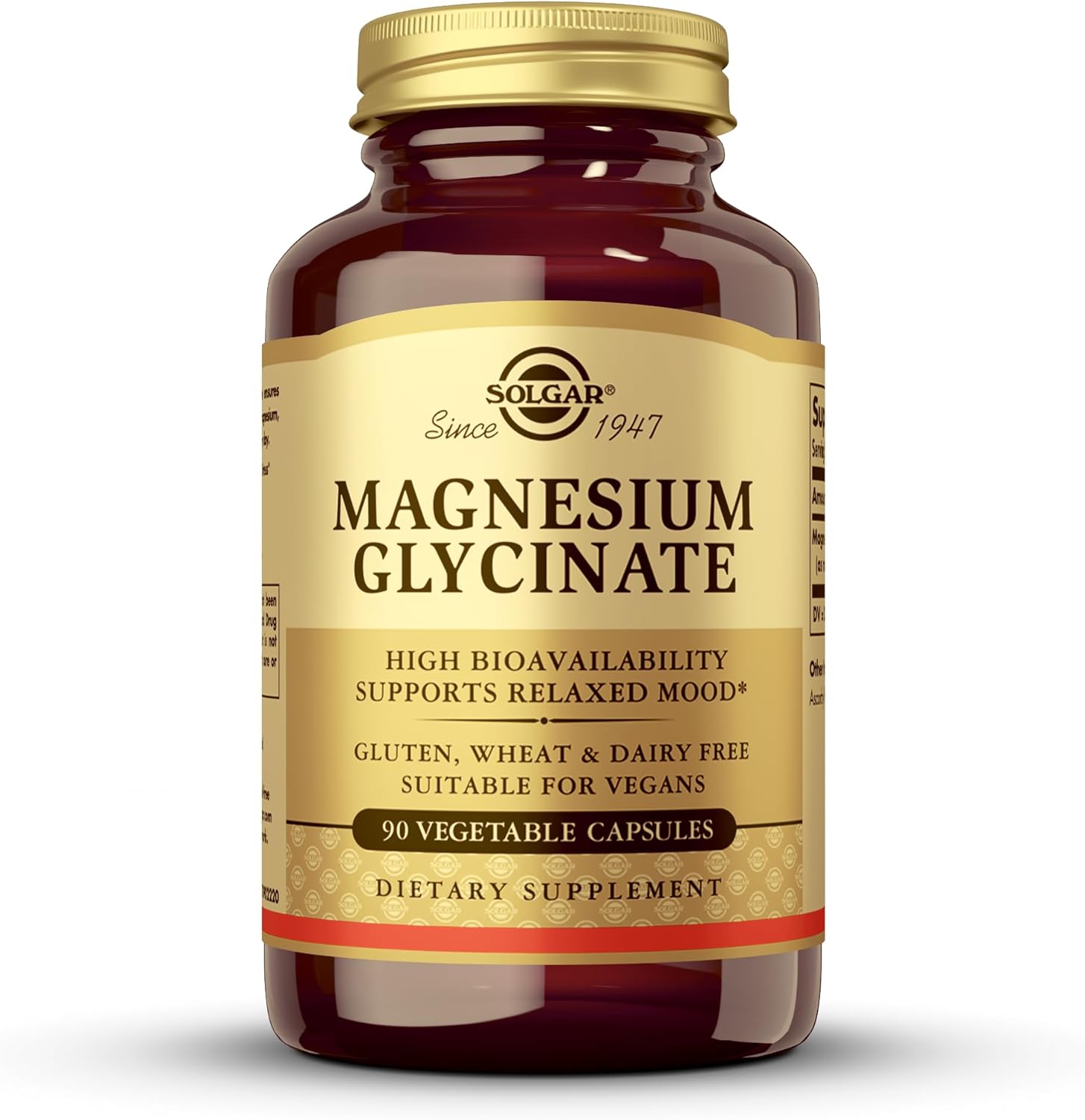 Solgar Magnesium Glycinate 90 Vegetable Capsules front view