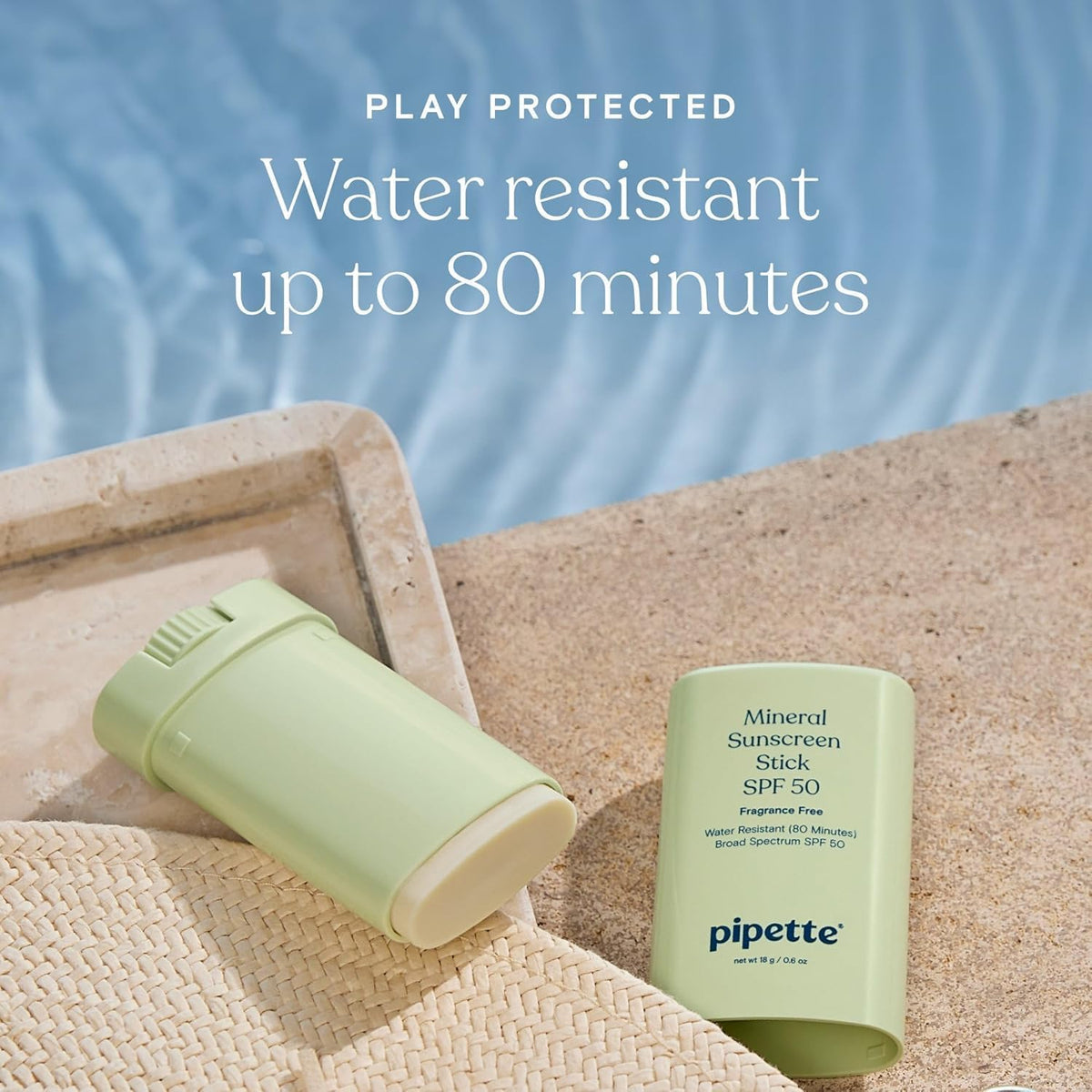 Pipette SPF 50 sunscreen stick open showing twist-up formula