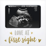 Tiny Ideas Love at First Sight Sonogram Picture Frame front view displaying a baby ultrasound photo.