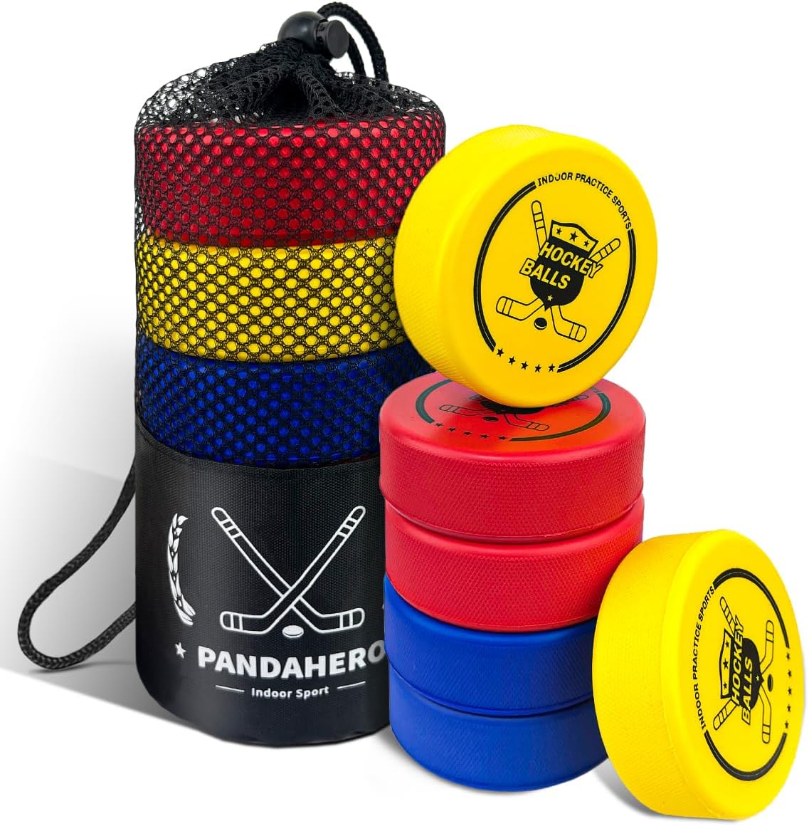 Pandahero soft foam hockey pucks front view safe indoor knee hockey toy pucks set of six