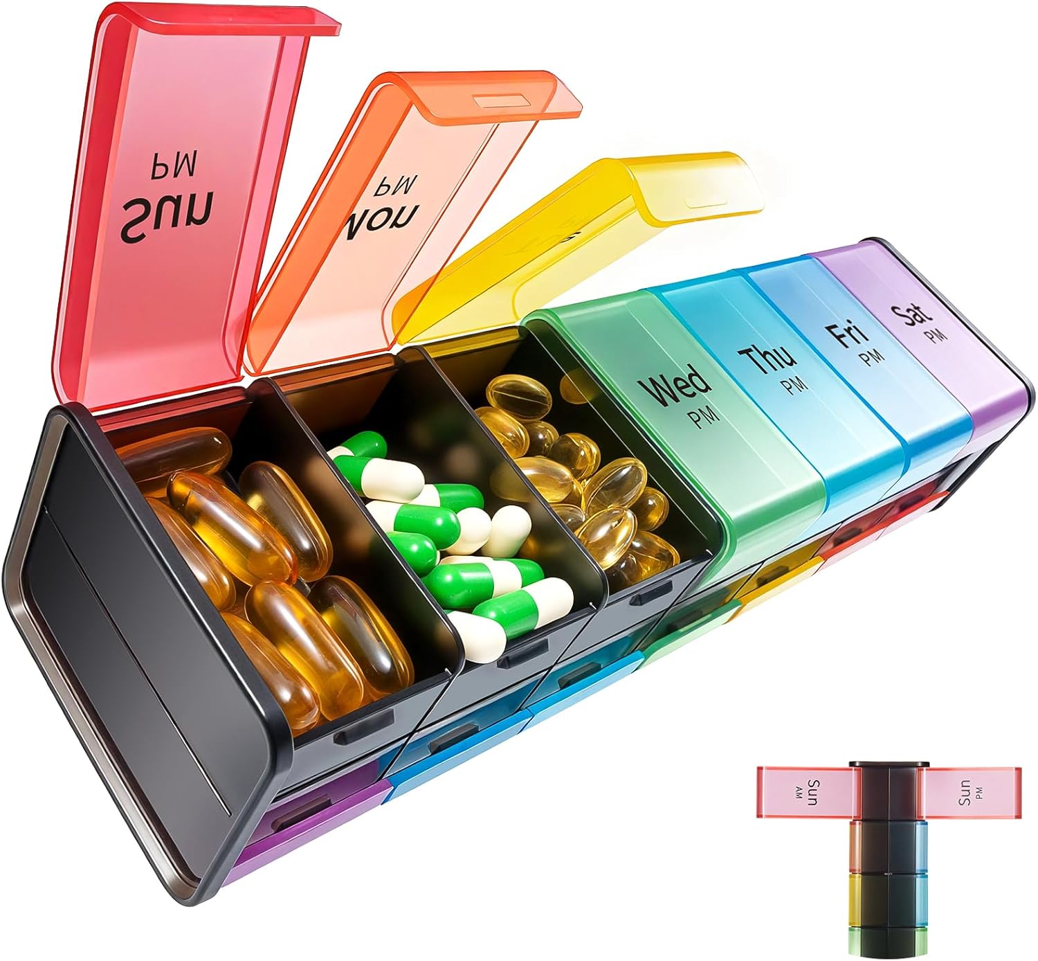 Daviky Extra Large Weekly Pill Organizer 2 Times a Day, XXL Pill Box 7 Day with AM PM Large Compartments, BPA-Free Daily Medicine Case, Jumbo Pill Holder for Fish Oils, Vitamins & Supplements（Black） - Image 1