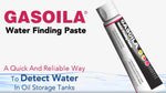 Close up view of Gasoila water finding paste packaging with directions for petroleum maintenance
