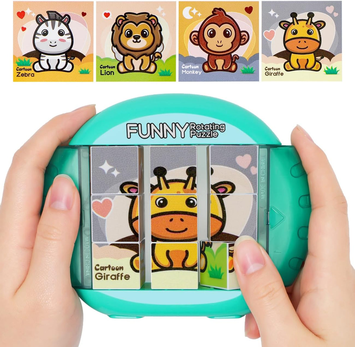 Fullware rotating 3D puzzle for kids front view showcasing the giraffe animal picture pattern