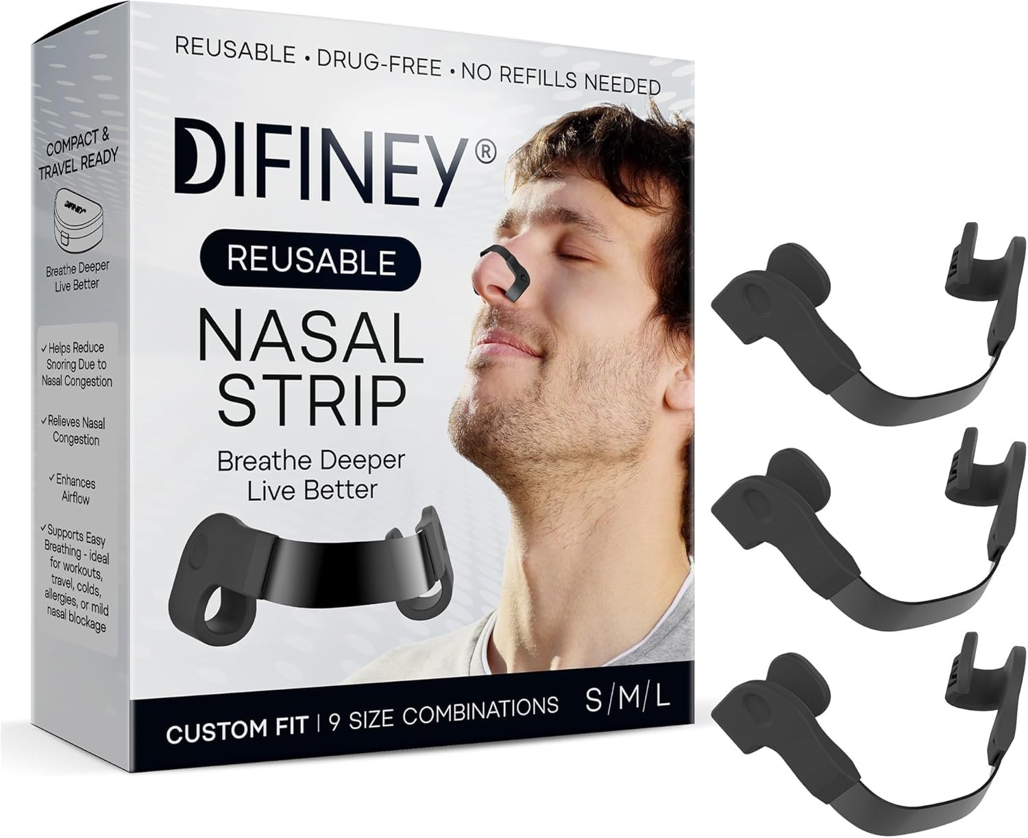 Difiney Reusable Nasal Strips for Breathing: Snoring Support, Max Strength Internal Nasal Opener, No Sticky Pads, Nose Strips Alternative, Bend-to-Fit Steel Bridge Nasal Dilators for Sleep - Image 1