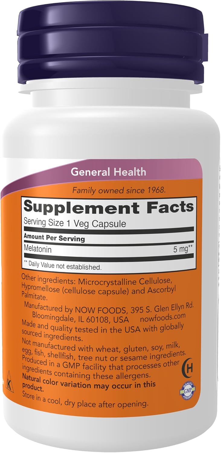 Now Foods Melatonin 60 veg capsules supplement facts label