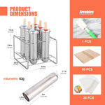 Reusable metal popsicle molds arranged in wire rack