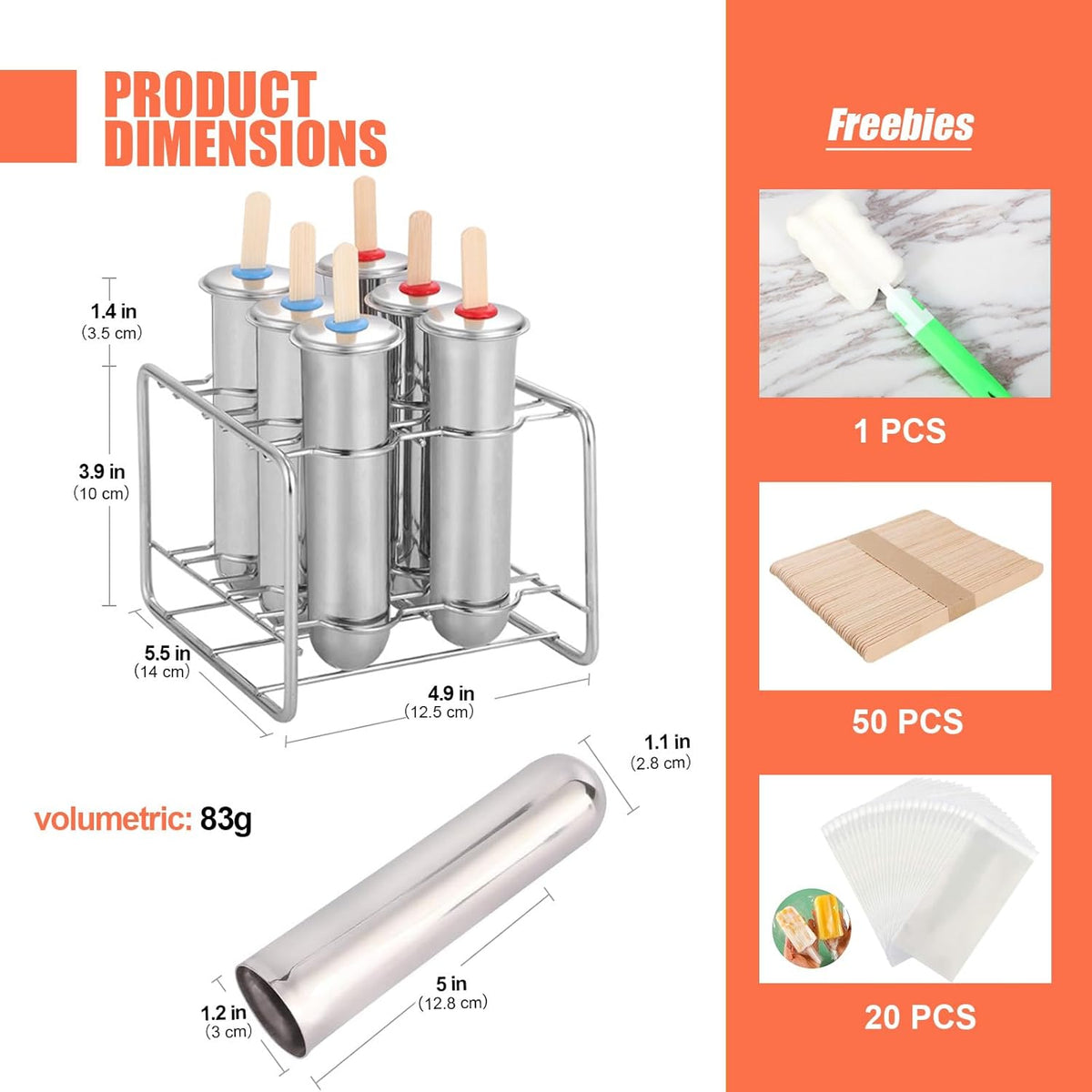 Reusable metal popsicle molds arranged in wire rack