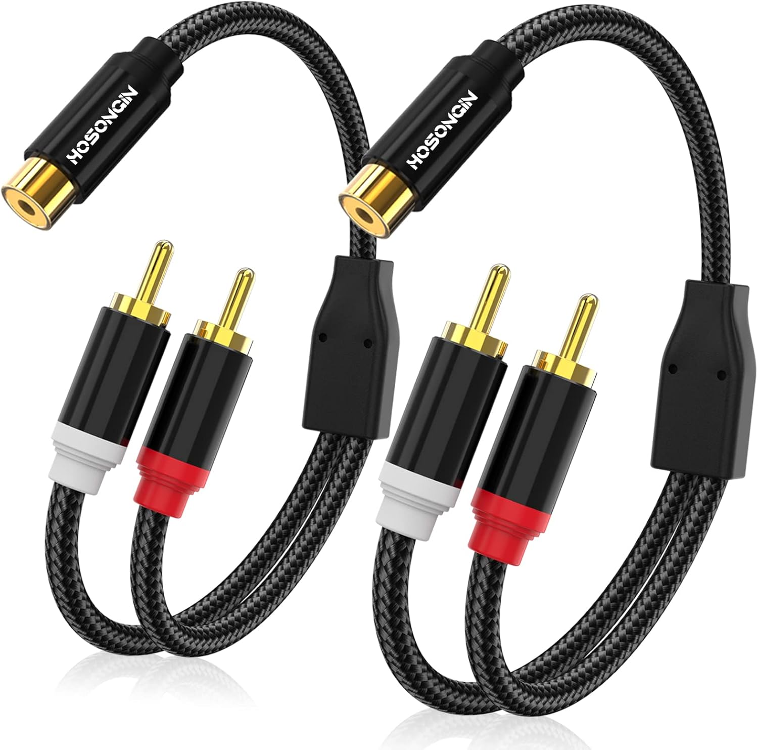 Hosongin 1ft RCA Splitter 1 Female to 2 Male Y Adapter front view