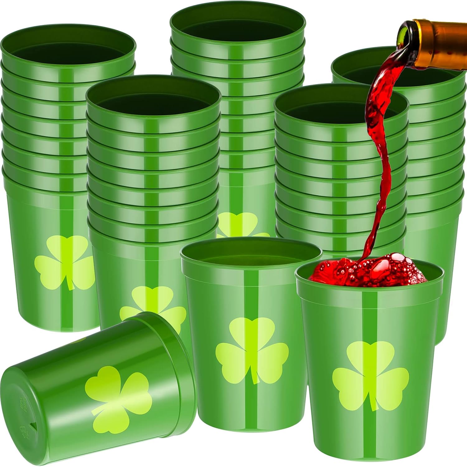 Patelai St Patrick's Day green shamrock plastic cups front view