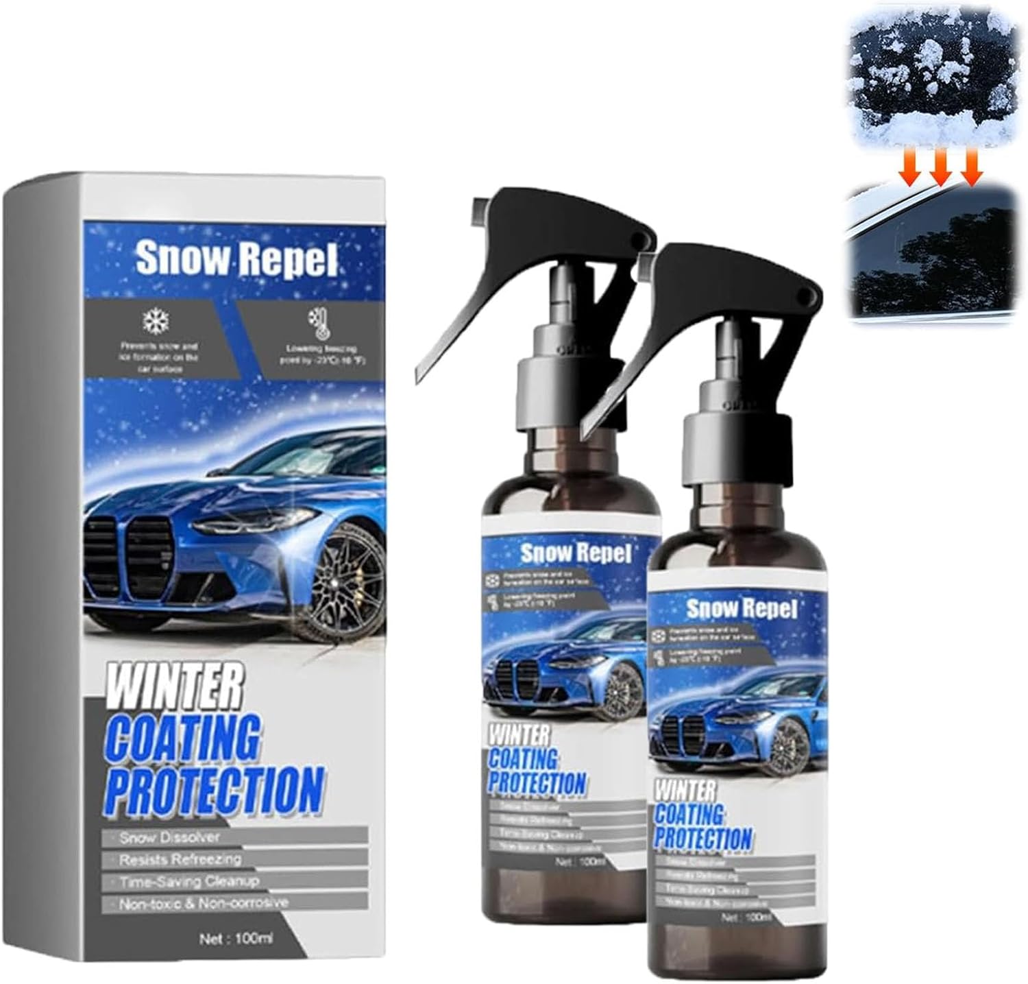Toseky De-Icer for Car Windshield Defroster front view showing the twin pack bottles.