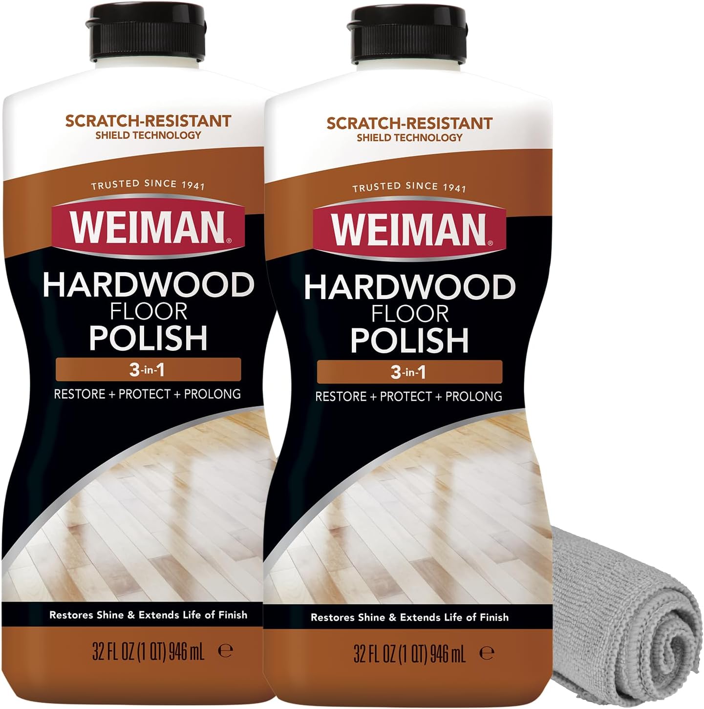Weiman Wood Floor Polish and Restorer 3 piece bundle front view for hardwood floor scratch repair.