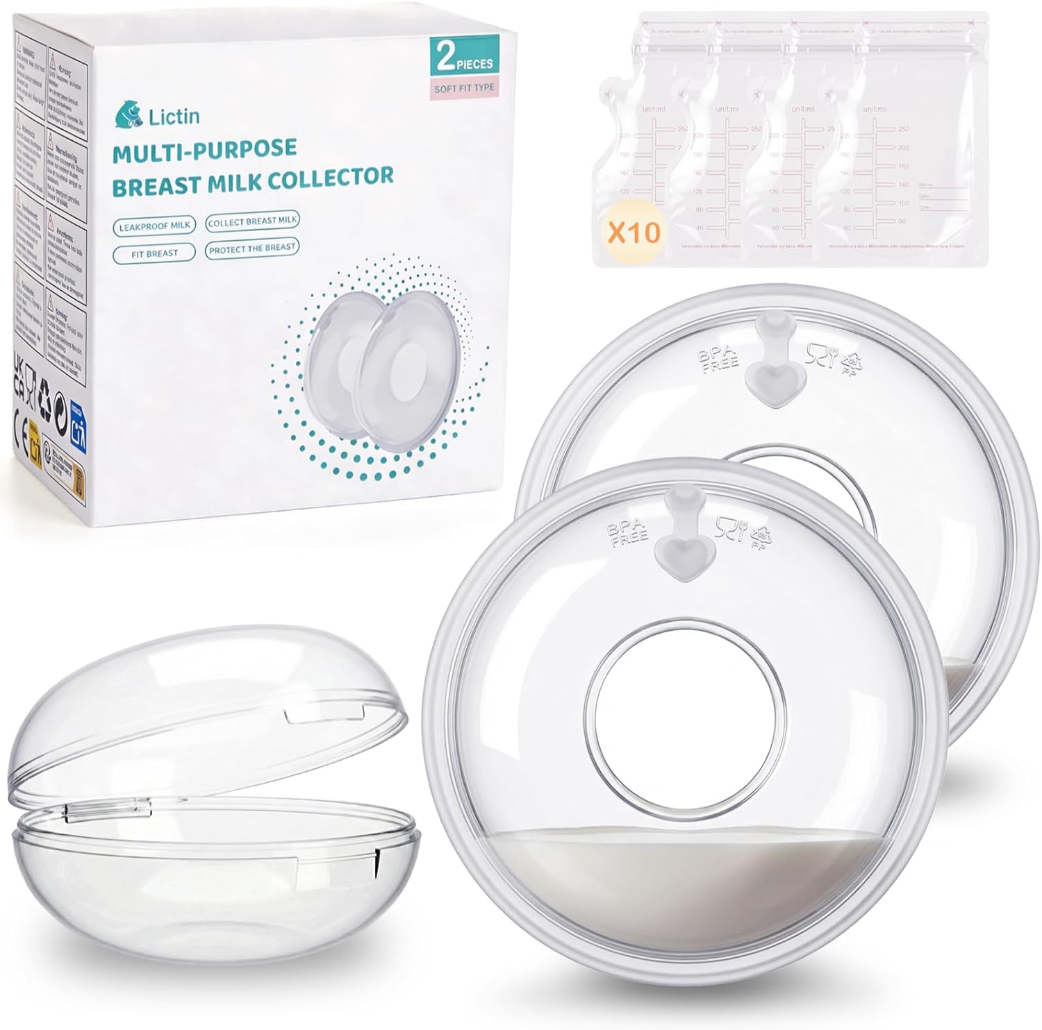 Lictin Breast Milk Collector 2 Pieces front view showing silicone shells