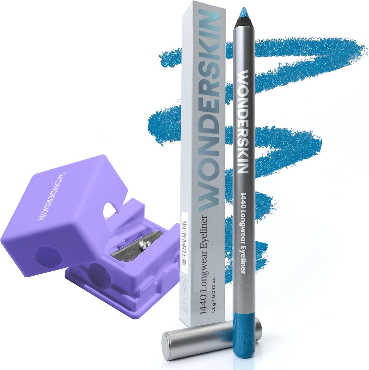 Wonderskin 1440 Longwear Eyeliner in Aqua with sharpener front view