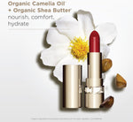 Clarins Joli Rouge Lipstick applied on lips for vibrant color