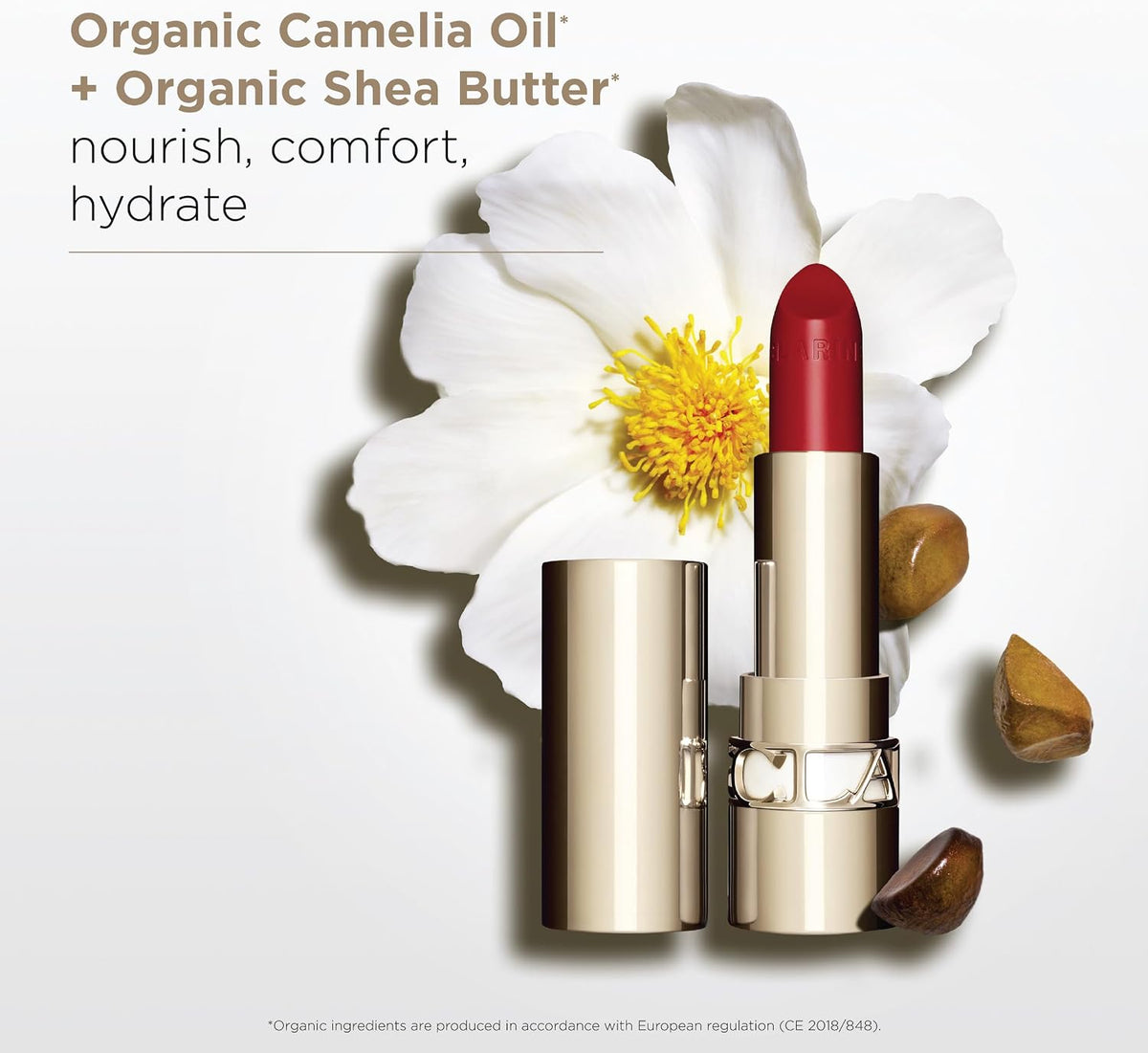 Clarins Joli Rouge Lipstick texture and swatch view