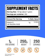 BulkSupplements Vitamin C powder packaging side view showing nutritional facts