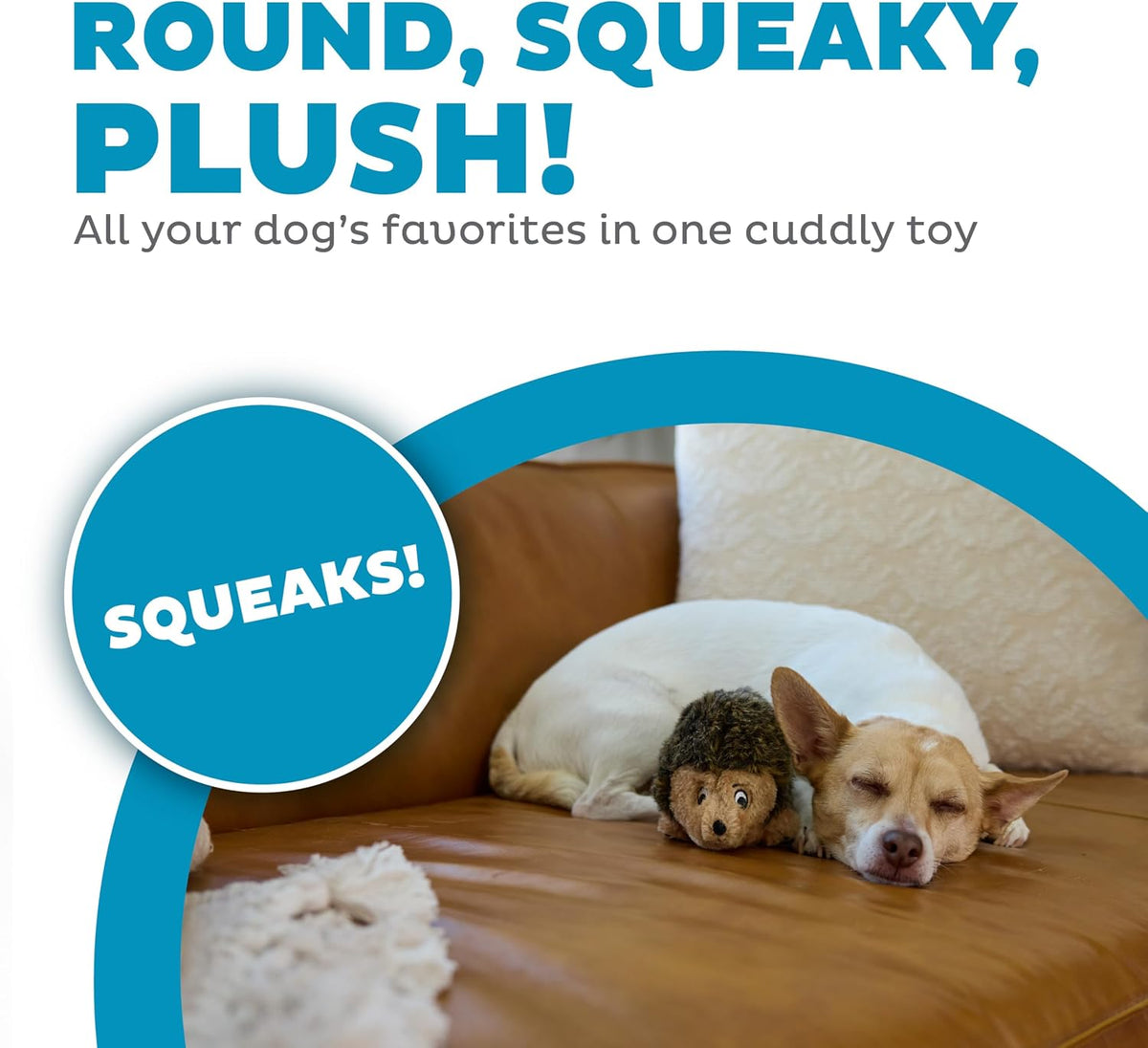 Outward Hound plush squeaky dog toy side angle showing dimensions