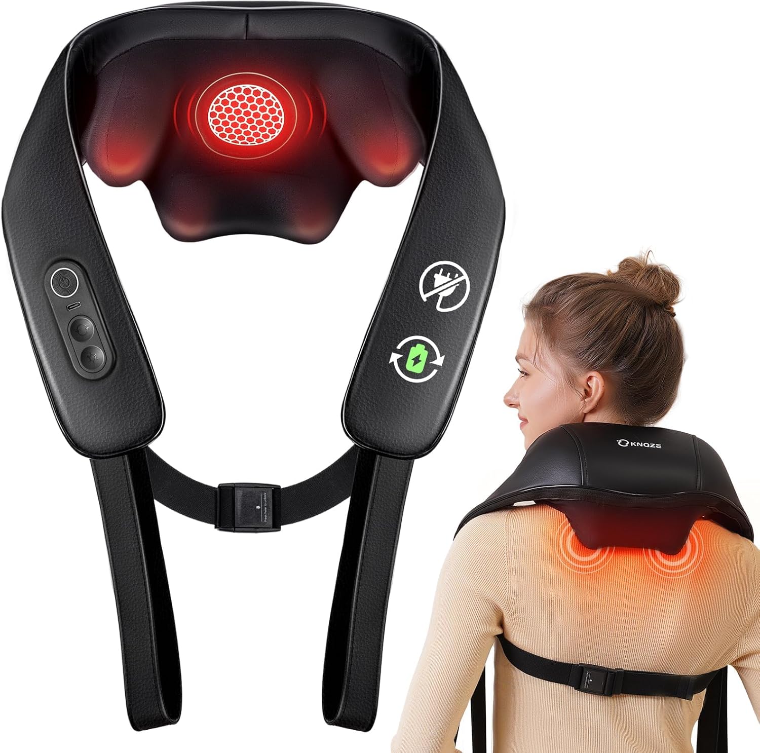 KNQZE Neck and Shoulder Massager with Heat front view showing 4D nodes