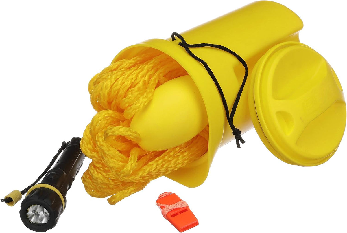 Seachoice high-visibility yellow UV-resistant storage bag with buckle strap.