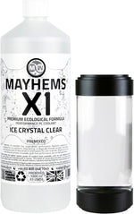 Mayhems X1 Premixed PC Coolant Ice Crystal Clear 1 Litre bottle front view for liquid cooling systems.