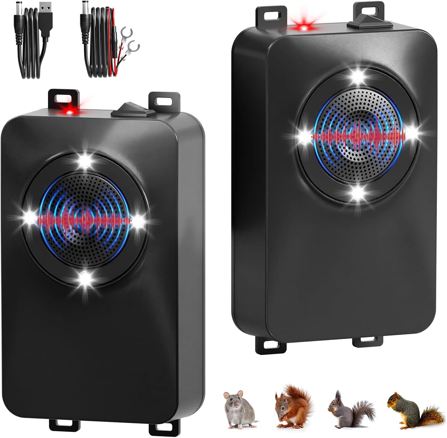 2-Pack Ultrasonic Rodent Repellent for Car Engine, Battery Powered Under Hood Mouse Repellent with LED Strobe Lights, Keeps Rats and Mice Away from RVs, Garage, Shed, Attic, Indoors - Image 1