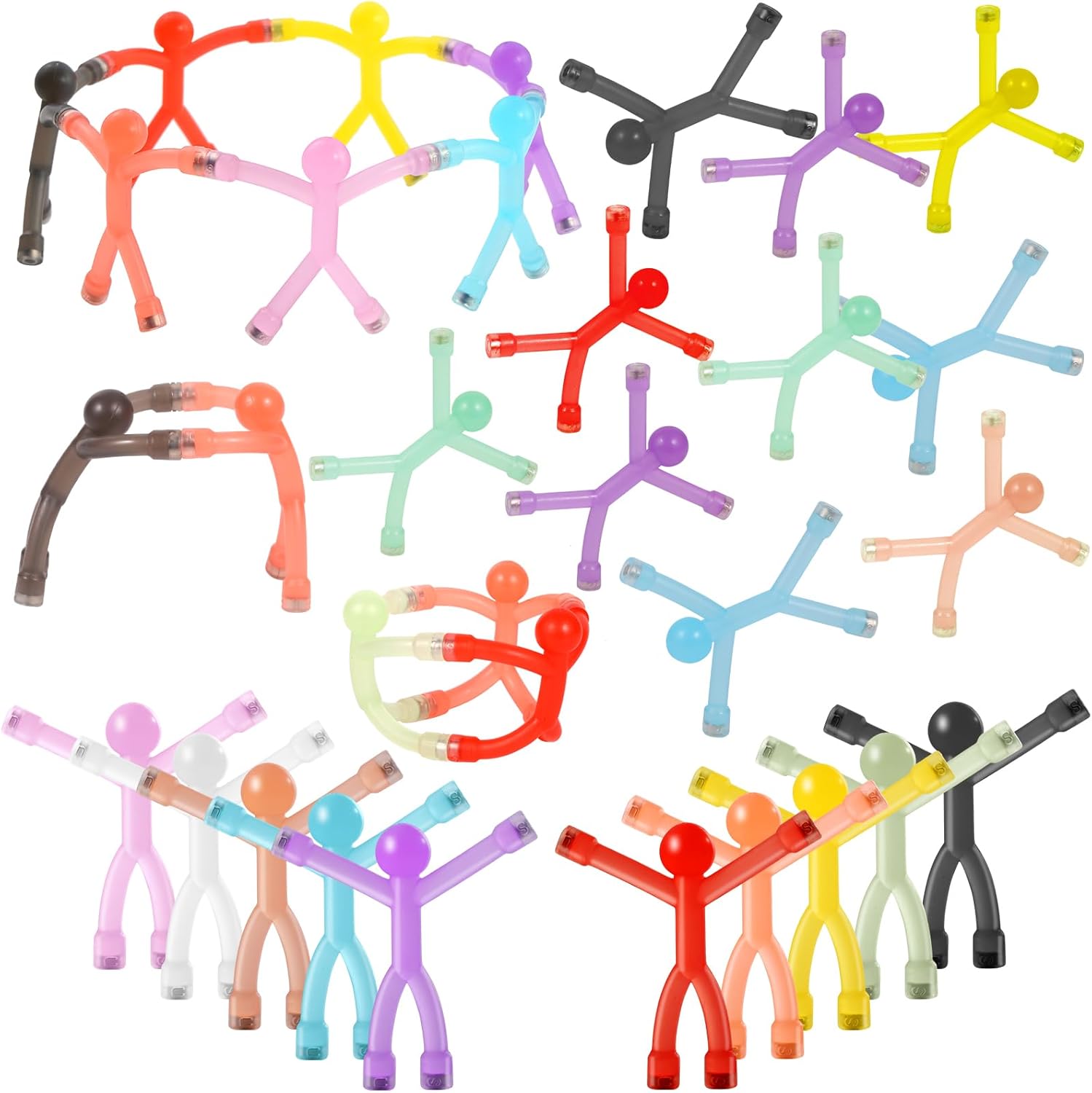 BlissfulTie 30 Pieces Magnetic Toys Men People front view showing multiple colorful humanoid figures arranged on a white background.