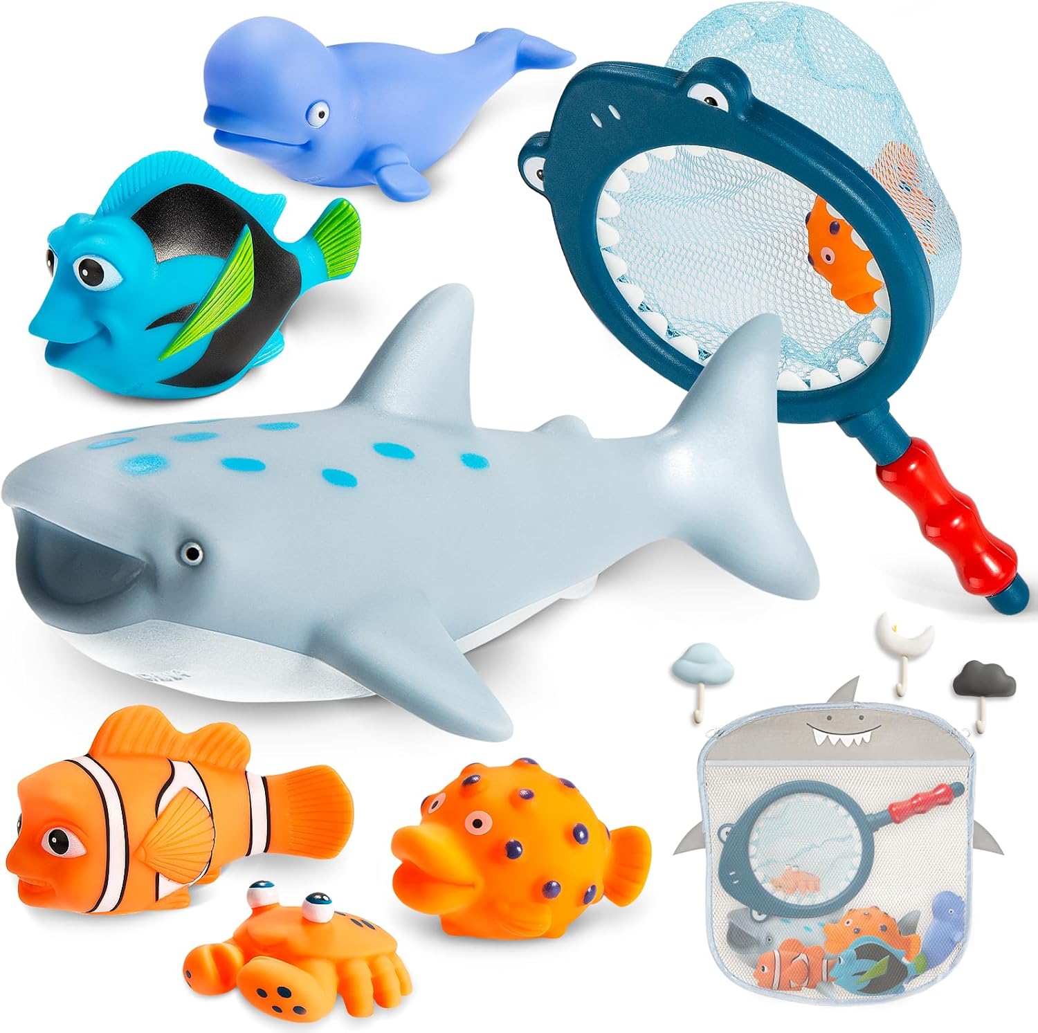 Masagotti no hole mold free baby bath toys front view of sealed ocean creatures