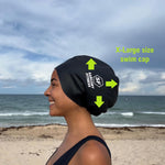 Sargoby Fitness dreadlocks swim cap close up logo