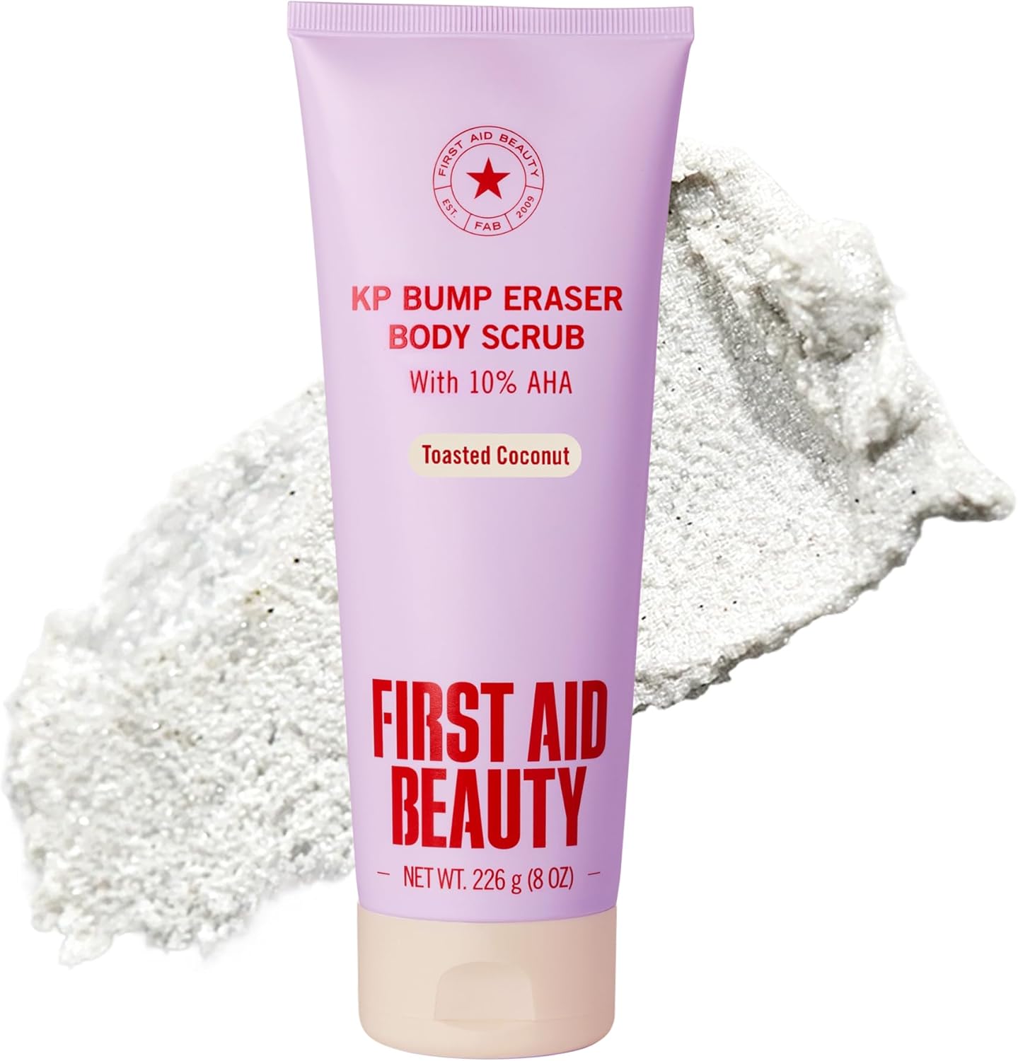 First Aid Beauty KP Bump Eraser Body Scrub front view of the toasted coconut exfoliating treatment bottle