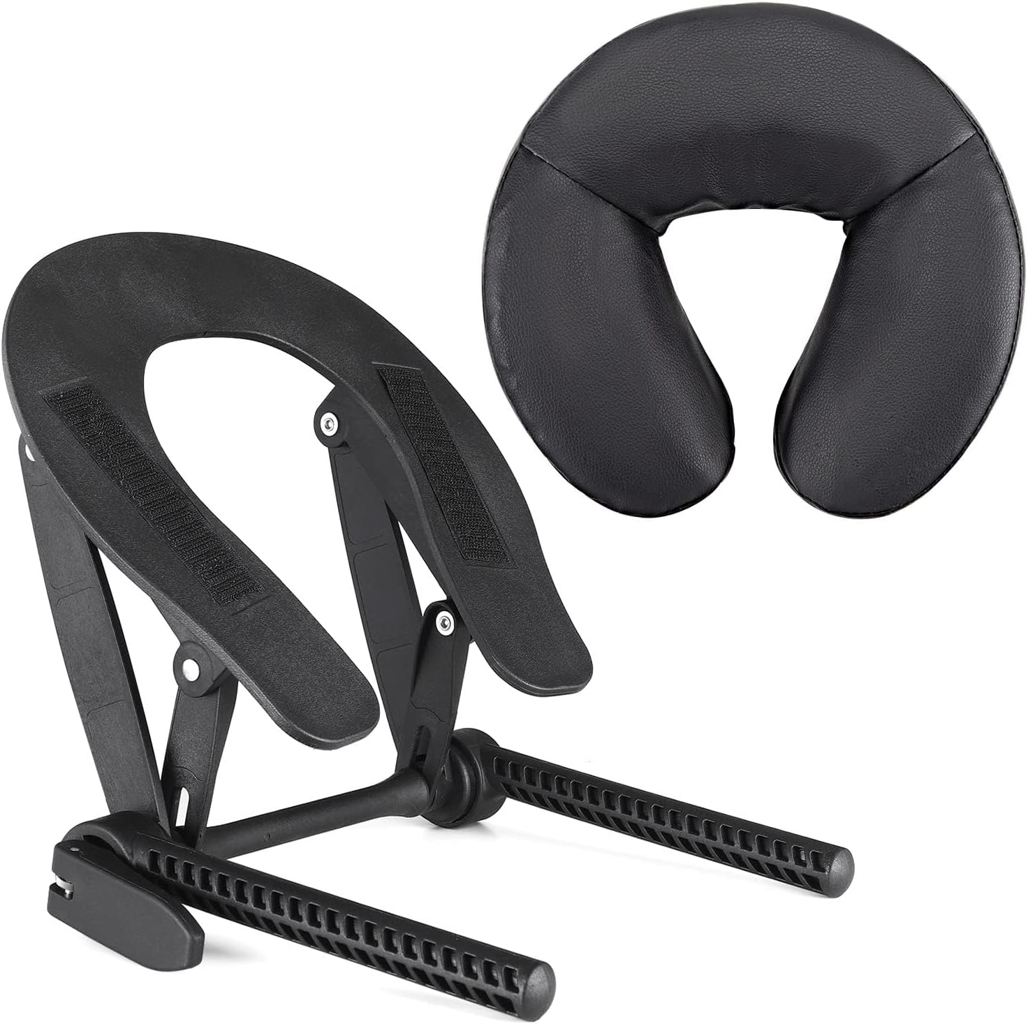 Noverlife Universal Massage Table Face Cradle and cushion front view showing black leather padding.