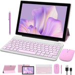 NOVOJOY 2 in 1 Tablet 10 Inch Android 15 Tableta, Tablets with Keyboard, Mouse, Case, Stylus, 32GB ROM+8GB RAM, 2MP+8MP Dual Camera, Quad Core Processor, 6000mAh Battery, 10.1 in FHD Tab Pink - Image 1