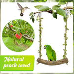 Natural wood hanging budgie hammock perch accessory side view