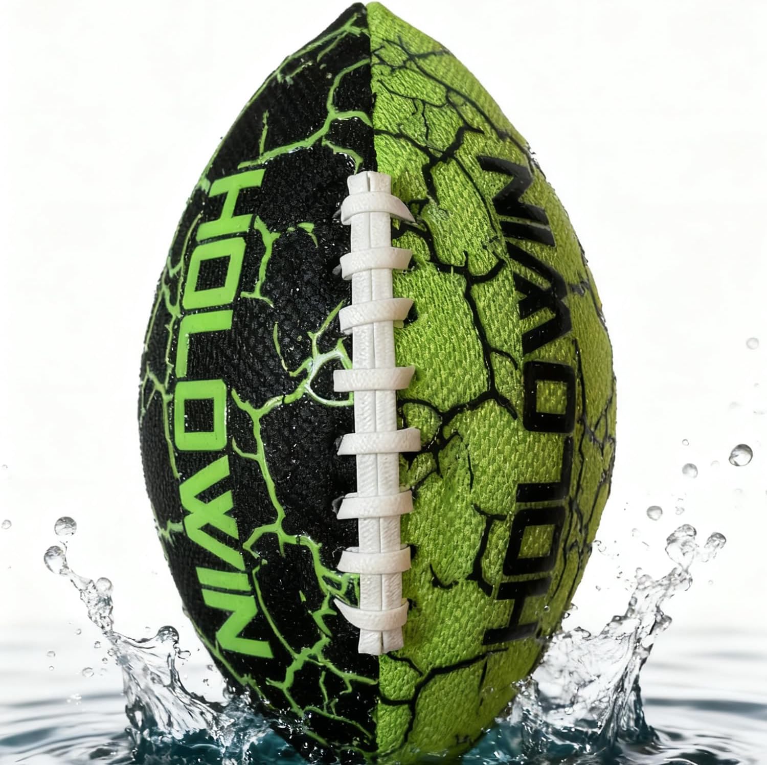 HW HOLOWIN water sports water football front view showcasing green and black textured grip surface.