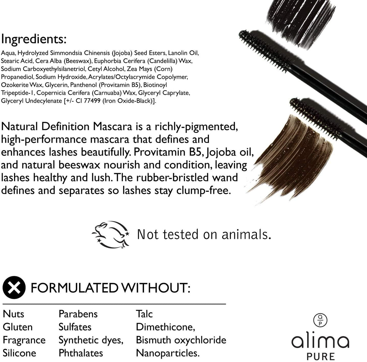 Alima Pure Mineral Makeup mascara label and size details