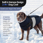 Large dog winter jacket with integrated harness on back