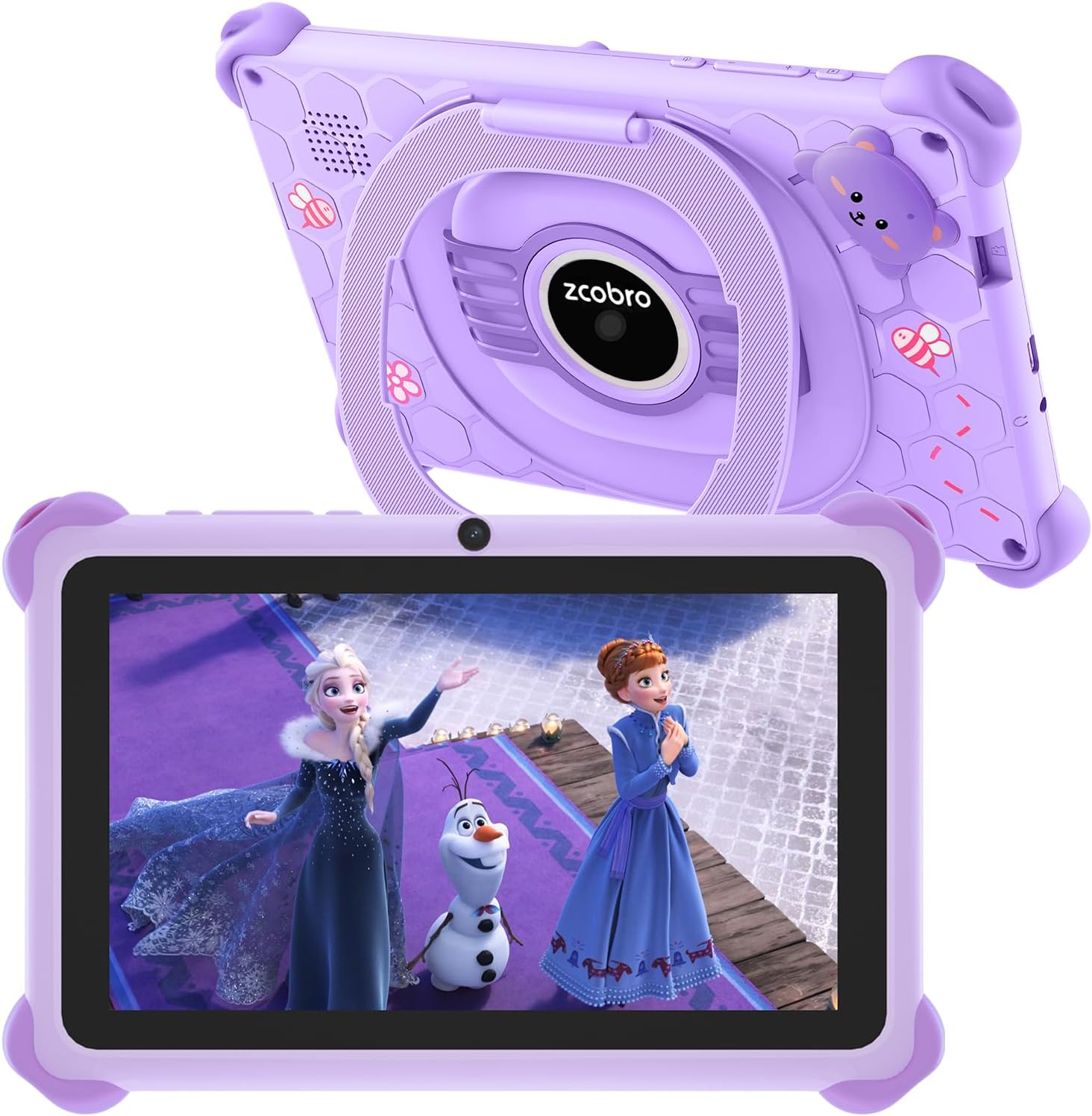 Zcobro 7 inch kids tablet front view in purple protective case