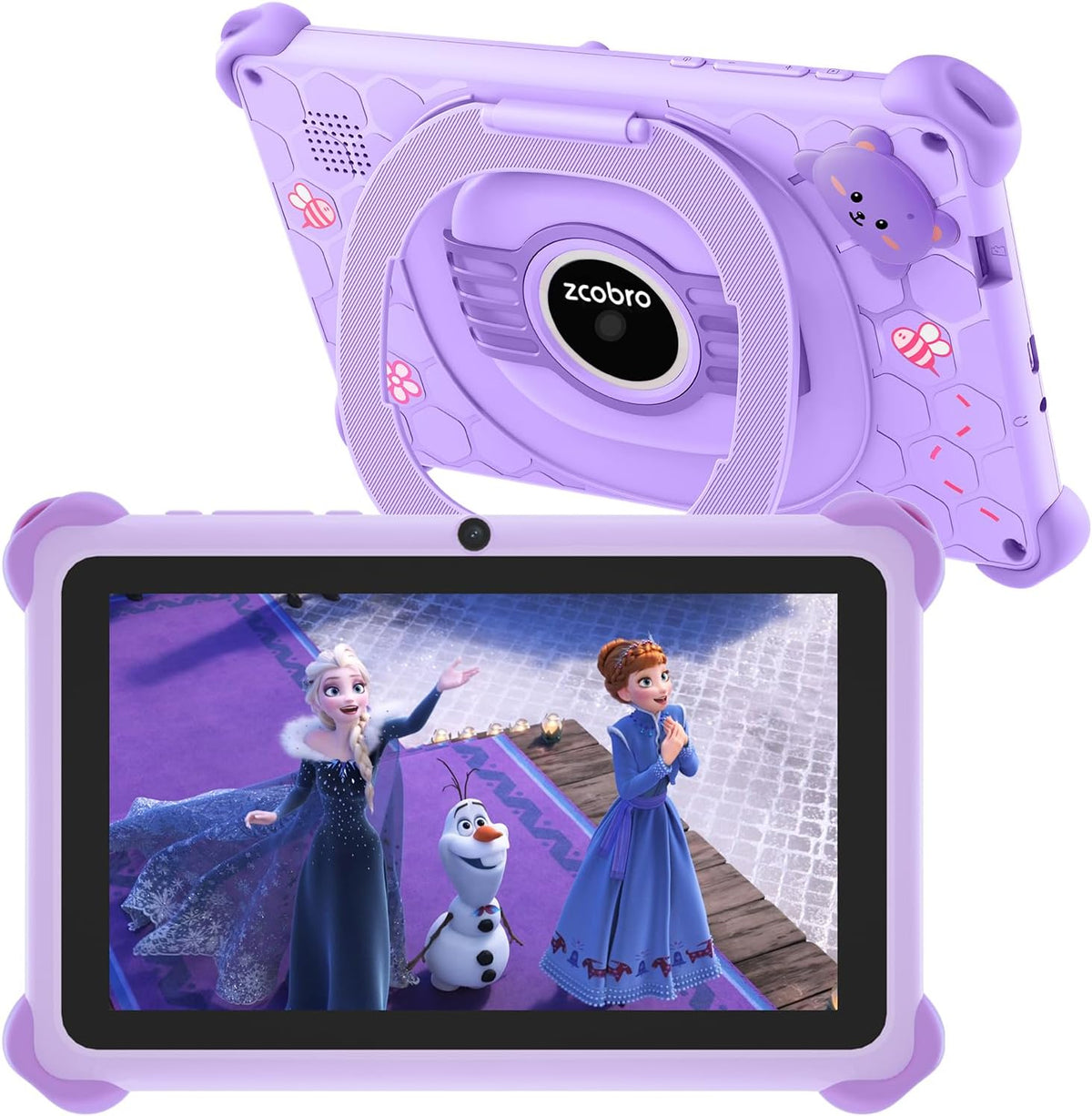 Zcobro 7 inch kids tablet front view in purple protective case