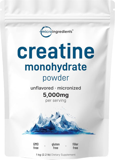 Creatine Monohydrate Powder 1 kg (2.2 Lbs), 5000mg Per Serv, Micronized Creatine Powder, Unflavored, Pure, No Filler, Keto & Vegan Friendly, Easy Dissolve Pre Workout Creatine for Women and Men - Image 1
