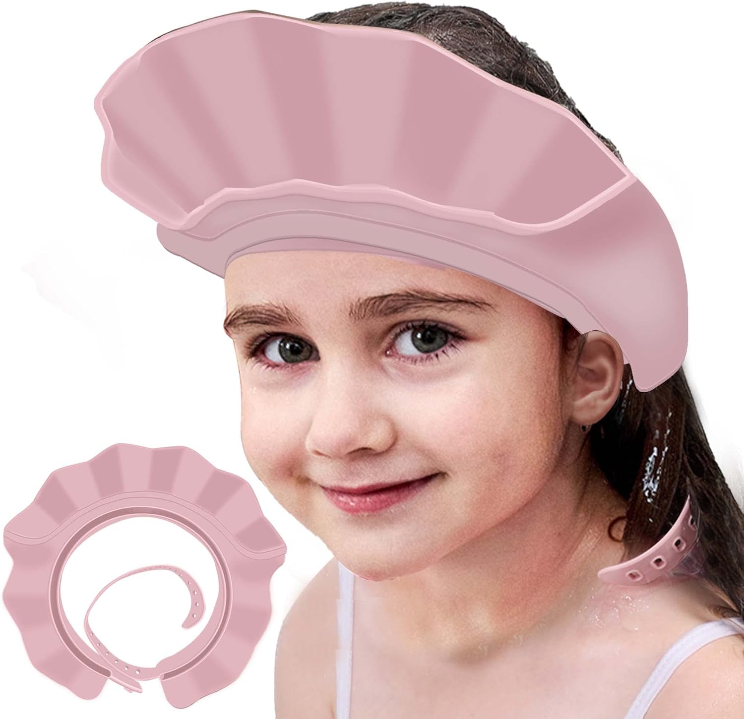 KOMIDK baby kids shower cap pink front view