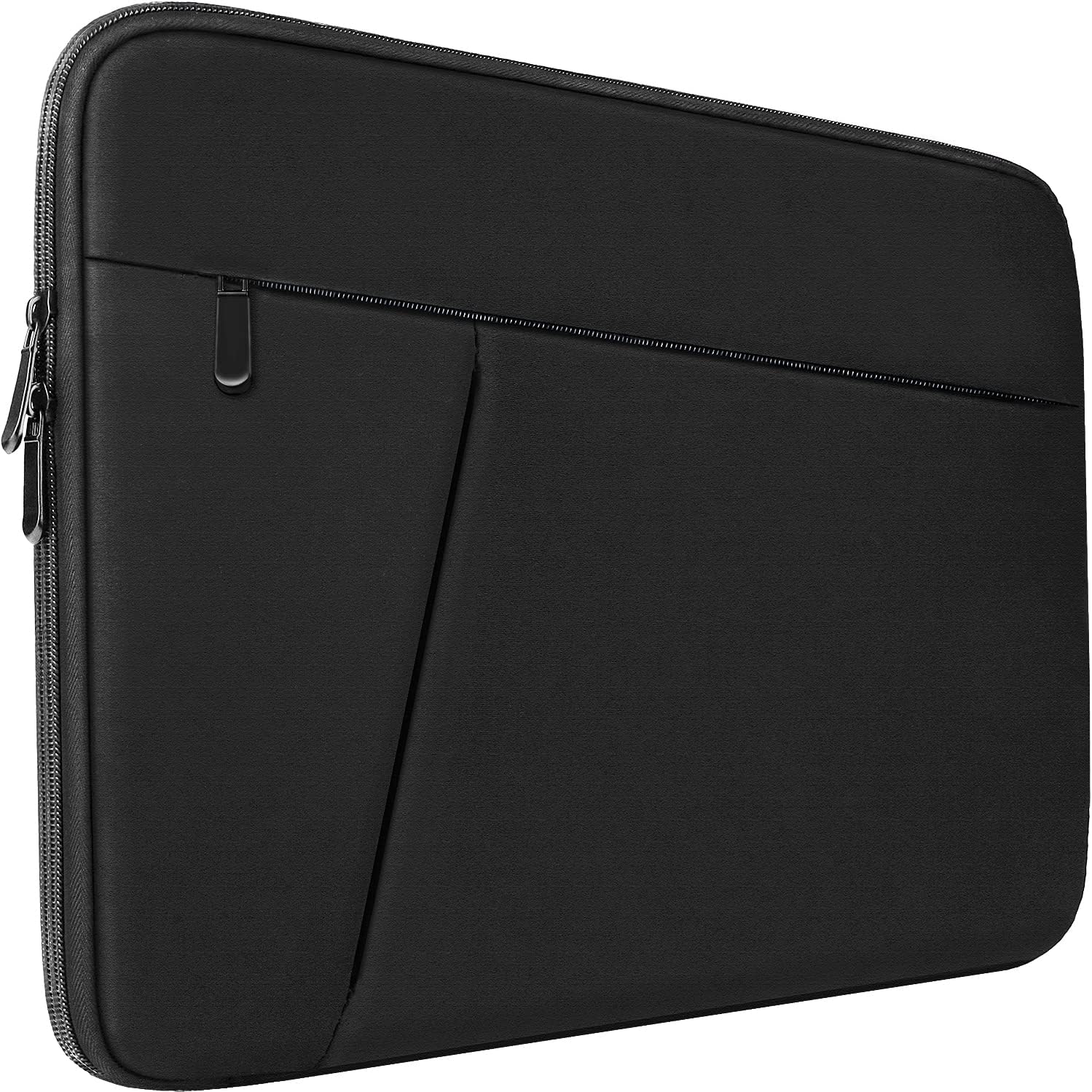 BOOEUDI 15.6 inch shockproof laptop case sleeve front view in black color featuring premium neoprene fabric.