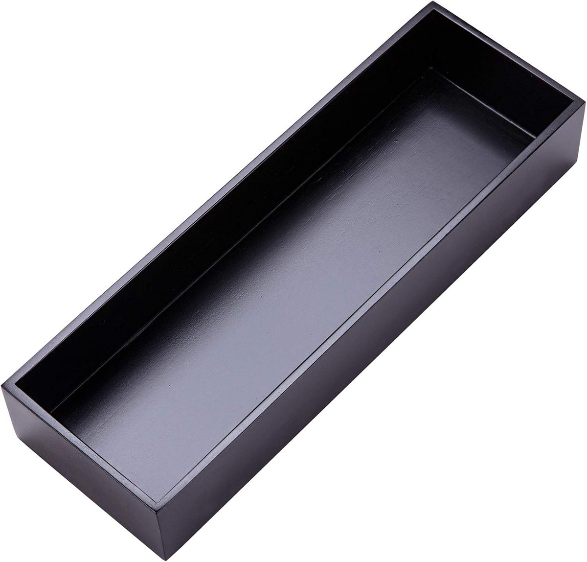 Sansnow bamboo drawer organizer box front view showing black finish.
